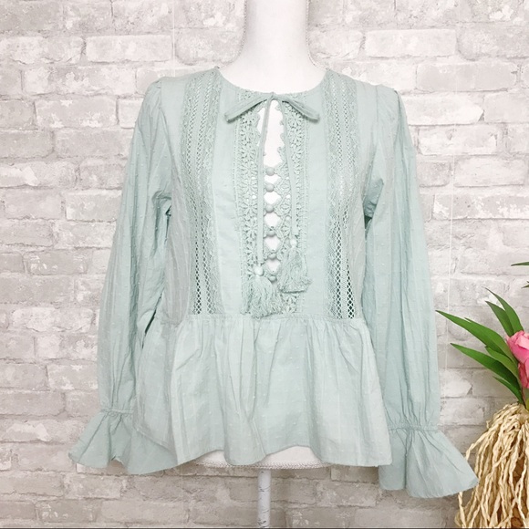 Sage Bohemian | Tassel Tie Blouse Sm